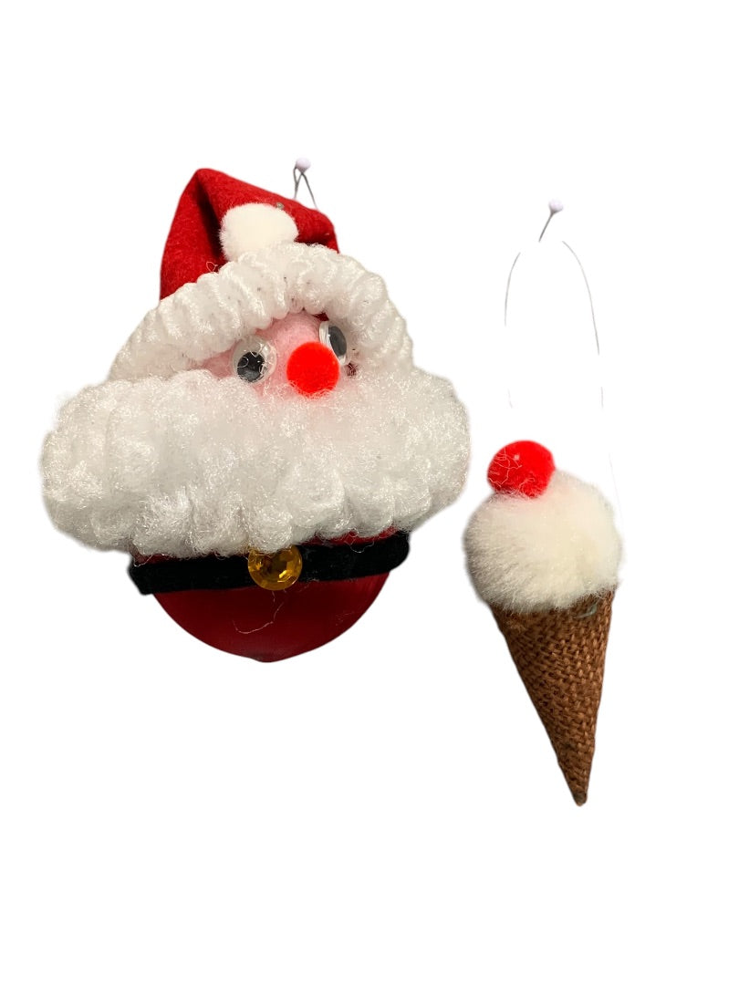 1980s Handmade Christmas Ornaments Santa Ice Cream Cone Kitschy