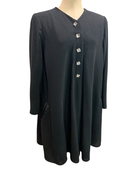 Size 14 Stanley Platos 1980s Wool Black Long Pullover Shift Dress Pockets