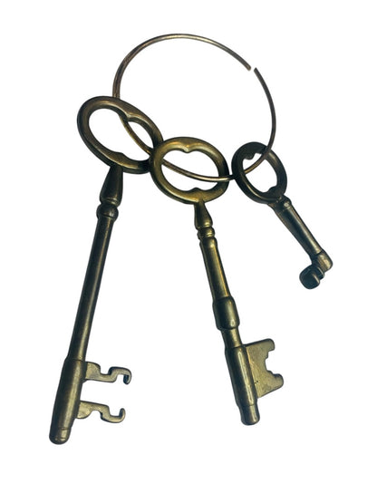 3 Solid Brass Jailers Pirate Church Skeleton Key Ring Set Victorian Decor