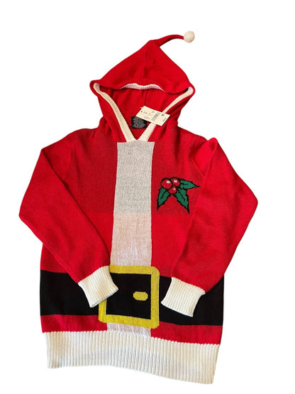 Small Holiday Sweater Knit Youth New Hooded Santa Shirt