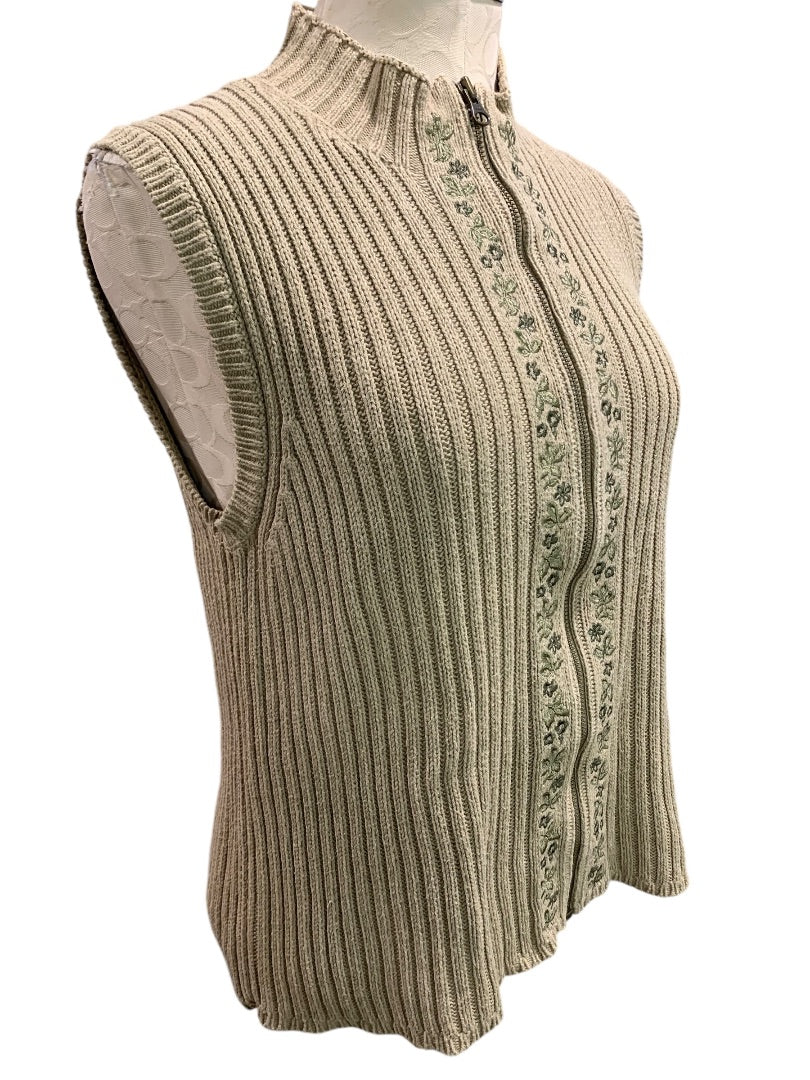 Medium Woolrich Womens Tan Khaki Full Zip Sweater Vest Cotton Blend
