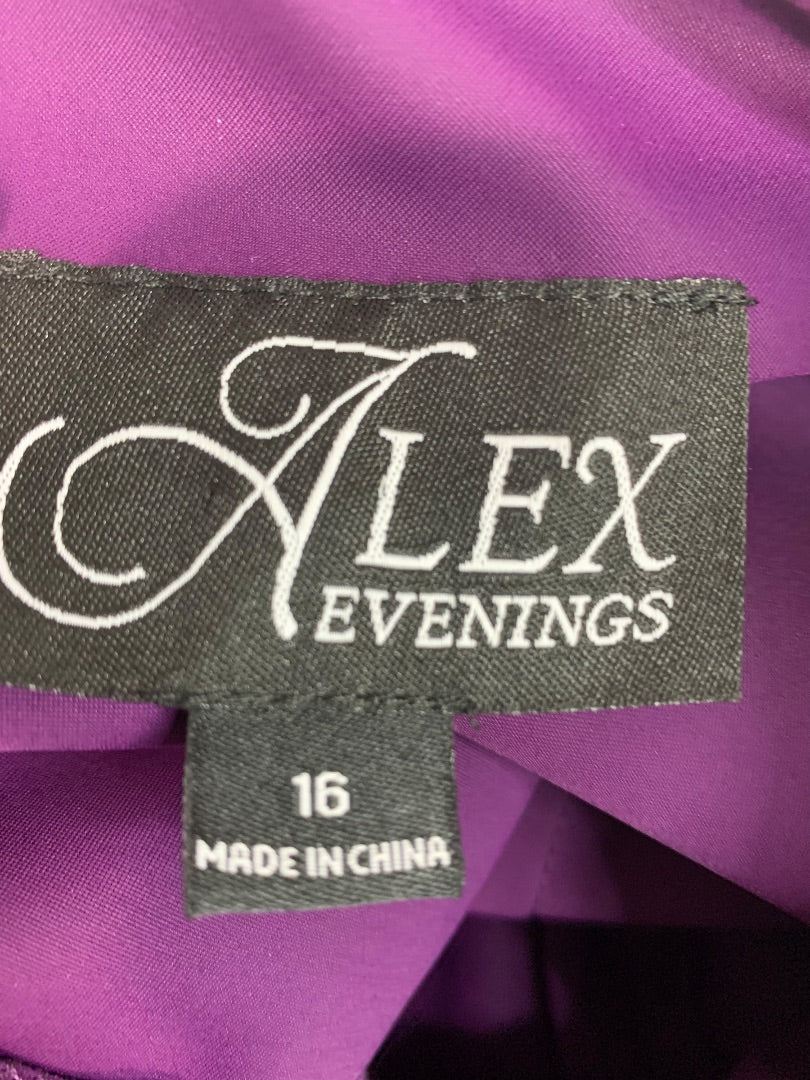 Size 16 Alex Evenings Sheath Dress Surplice Neckline Cascade Skirt Detail