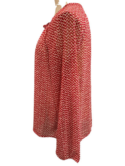 Medium Gap Womens Peasant Style Blouse Sheer Shirt Red White