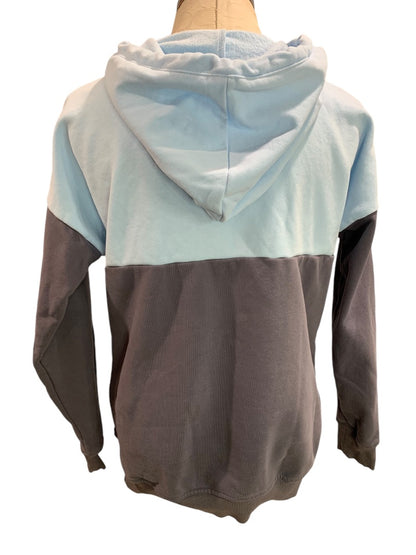 Medium Womens Blue Gray Hoodie Sweatshirt Snaps Colorblock