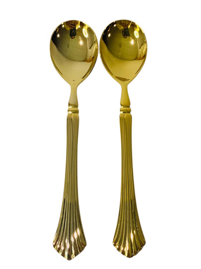 Gold Electroplate Vintage Sugar Spoons Set of 2 Scalloped 6.5 Inch