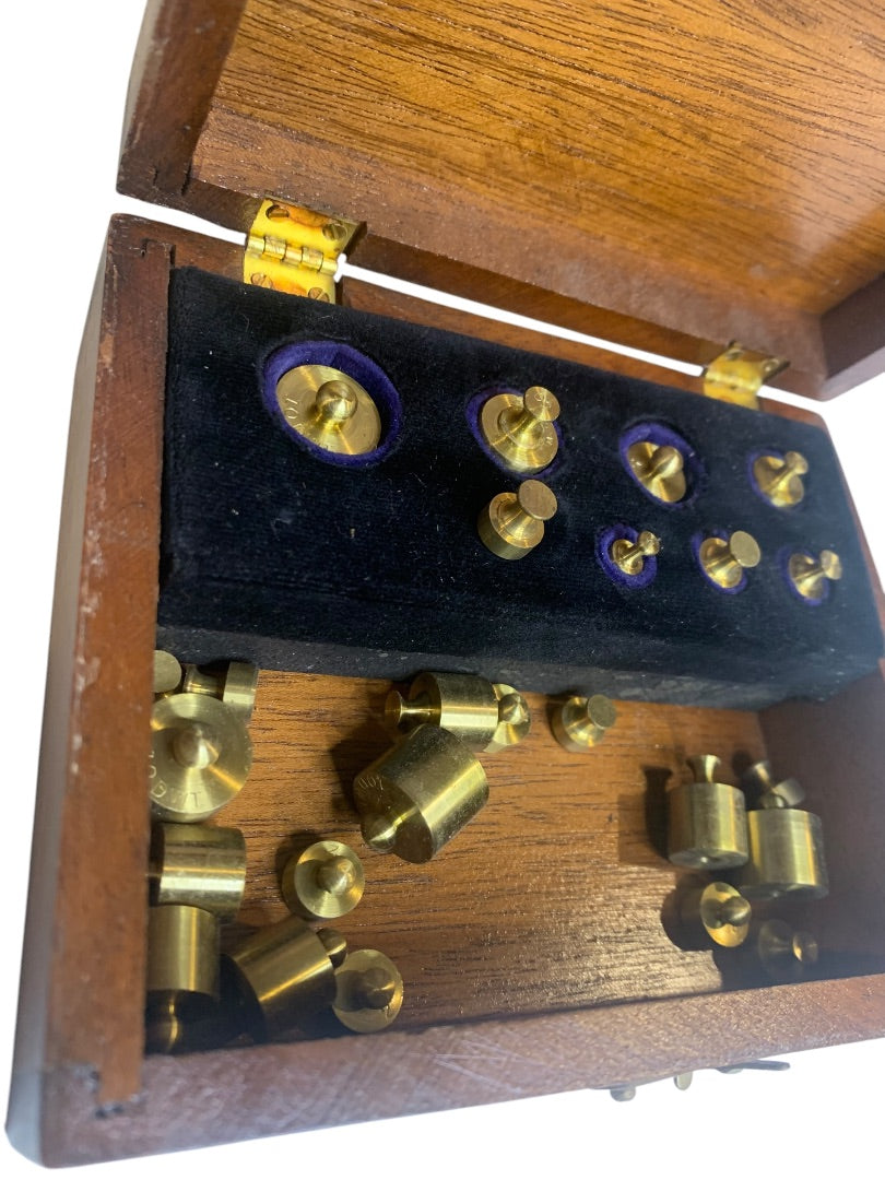 Vintage Lot of 25 Jewelers Weights in Wooden Box Apothecary Medical B