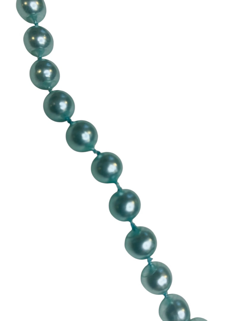 Vintage Faux Aqua Pearl 23 Inch Necklace No Clasp Overhead