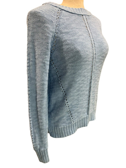 XS Loft Womens Blue Cotton Blend Sweater Open Knit Detail