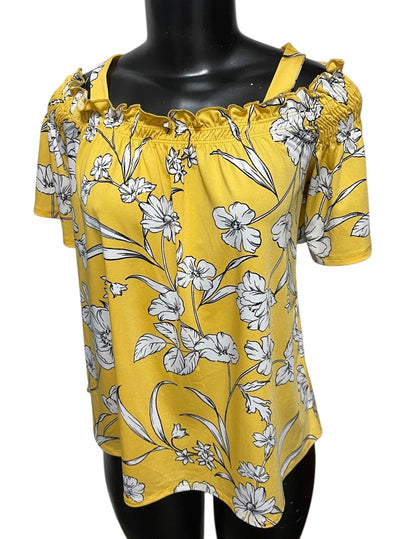 Large PerSeption Concept Floral Off Shoulder Womens Shirt Yellow