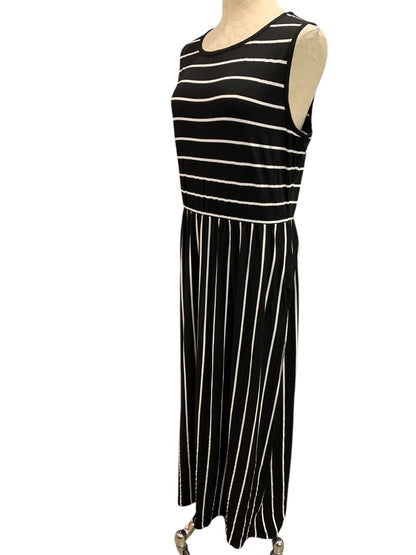 XL Hount New Sleeveless Striped Casual Long Maxi Dress Pockets