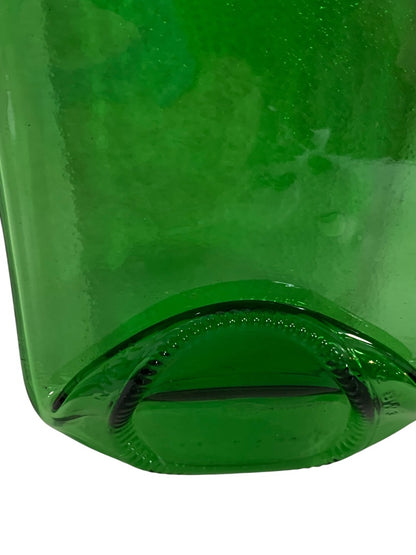 Upcycled Flattened Green Glass Bottle Decorative Neck Ribbon Beads 9.5 Inches