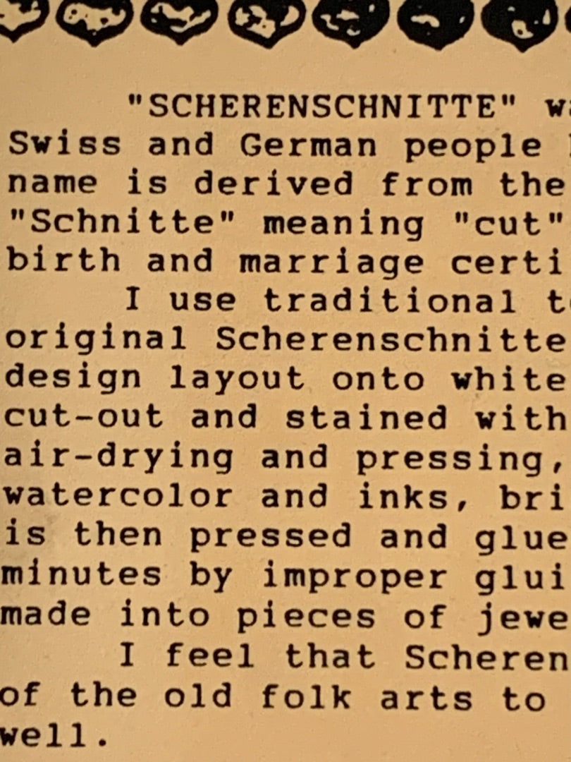 1990 Framed Scherschnitte Scissor Art Rhonda Hinsdale 6.7 Inch