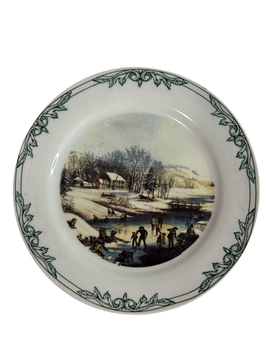 Currier and Ives 2001 Decorative 8 Inch Plate Ice Skating Pond Scene