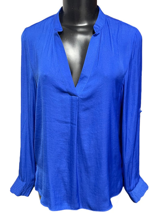 Small Naked Zebra Roll Tab Sleeve Womens Blouse Top Royal Blue