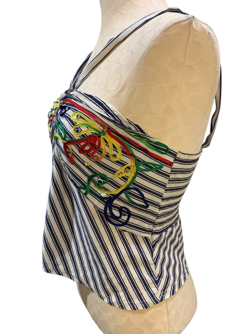 Medium Tiny Anthropologie Avril Womens Soutache Embroidered Halter Top