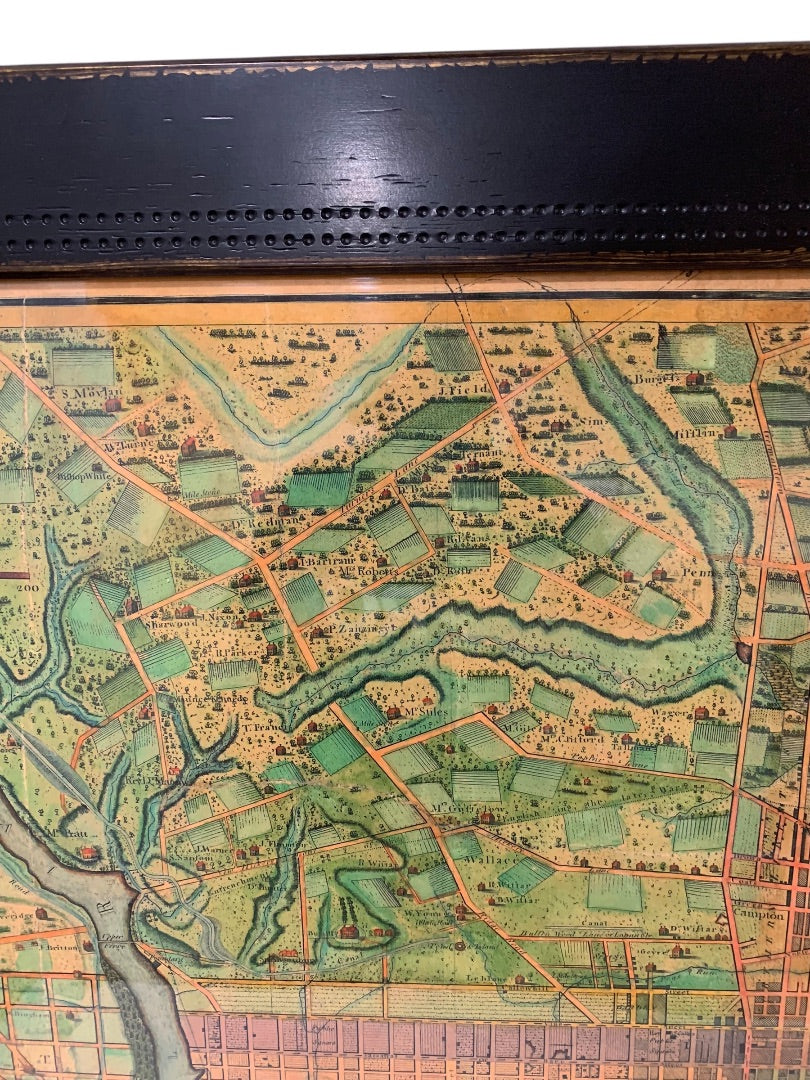 Reproduction 1802 Framed Map of Philadelphia Wooden Frame 34.5 x 26.5 Inches