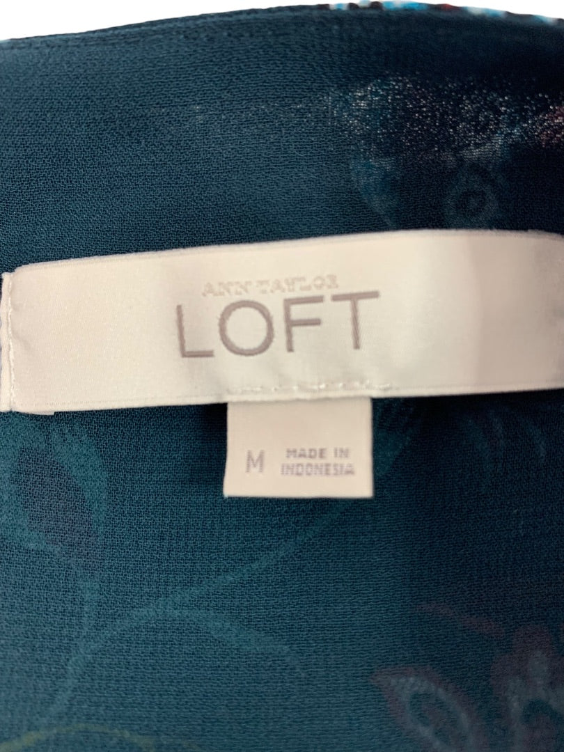 Medium LOFT Sheer Floral Print Blouse Flounce Hem Shirt