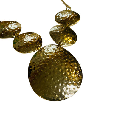 Goldtone Hammered Statement Necklace 23-26 Inch Drop 2.25 Inch