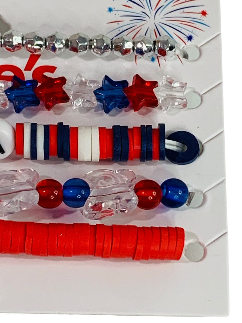 Claires New Set of 5 Beaded Stretch Bracelets Patriotic USA