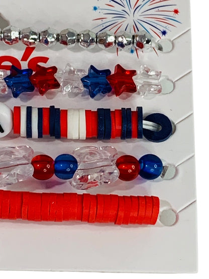 Claires New Set of 5 Beaded Stretch Bracelets Patriotic USA
