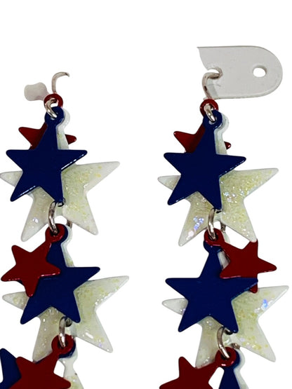 Claires New Pierced Hook Earrings Stars Patriotic 3 Inch Drop