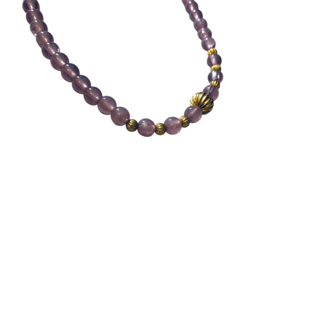 Acrylic Beaded Vintage Necklace Lavender and Goldtone Screw Barrel Clasp 13 Inch