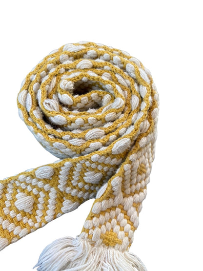 Womens Boho Woven Belt D-Ring Fringed 1.5 Inch Width Gold Off White