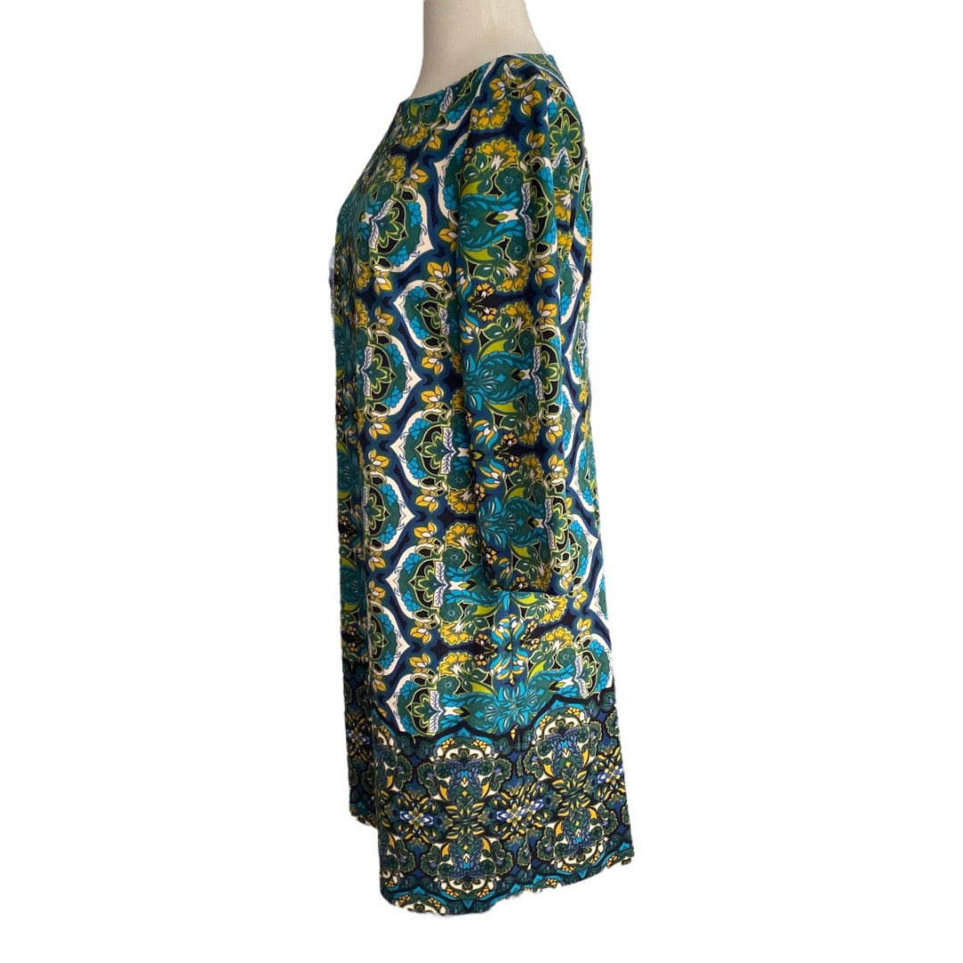 Size 12 London Times Retro Paisley Print Stretch Dress 3/4 Sleeve