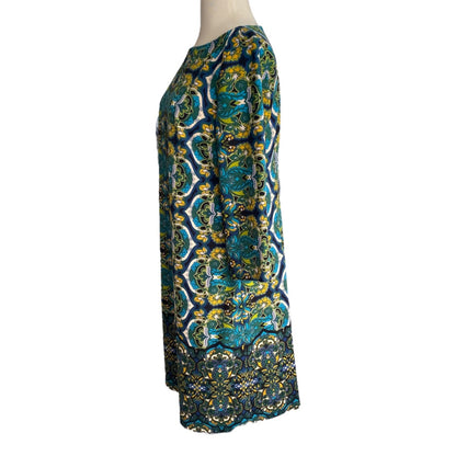 Size 12 London Times Retro Paisley Print Stretch Dress 3/4 Sleeve
