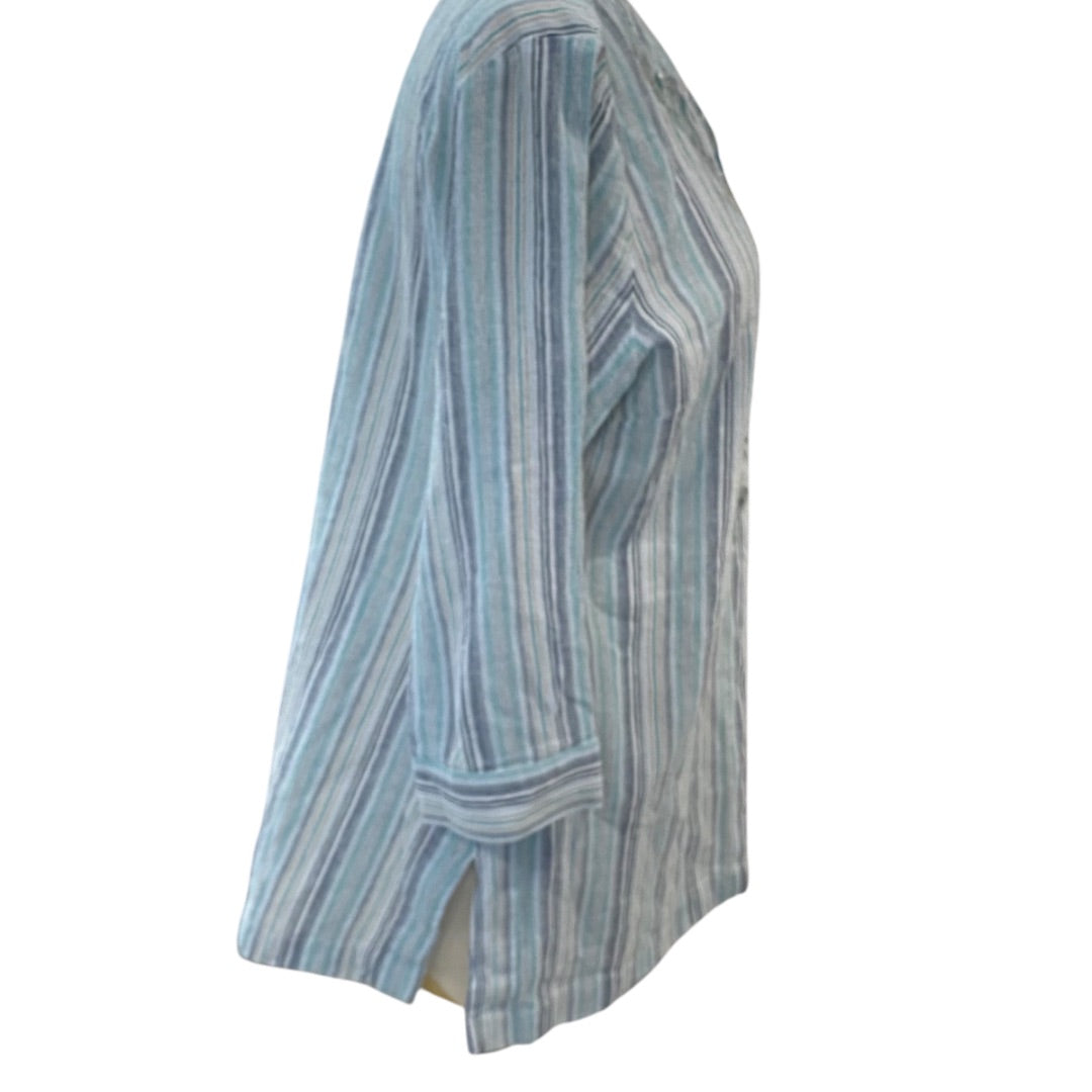 Large Soft Surroundings Womens Tunic Shirt Embelia Blue Green Embroidered Sequin