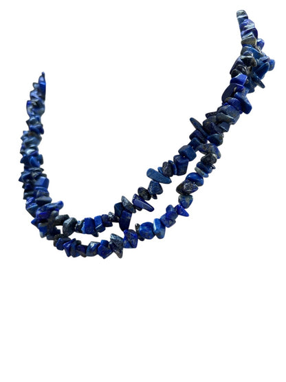 Strand String 34 Inch Necklace Lapis Lazuli Chip Stones 925 Sterling Clasp