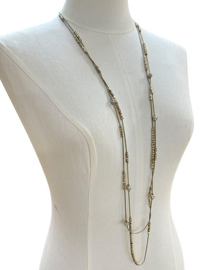 Chicos 2 Strand Brushed Goldtone Dual Strand Sparkly Long Strand String Lobster Clasp