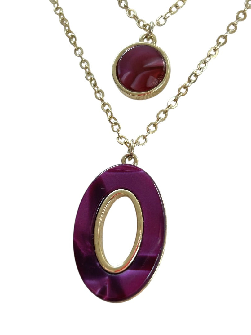 Loft Outlet Goldtone Double Strand Necklace Purple Pendant 17"