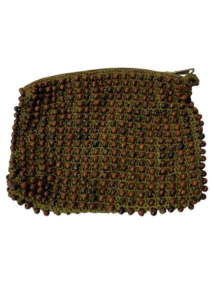 Vintage Beaded Zip Top Bag Pouch Purse Boho Macrame 6.5 x 5 Inch