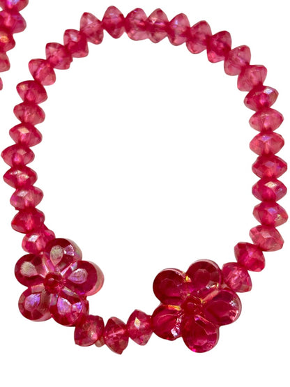 Stretch Jewelry Set Pink Daisy Acrylic Crystal Beads Necklace Bracelet