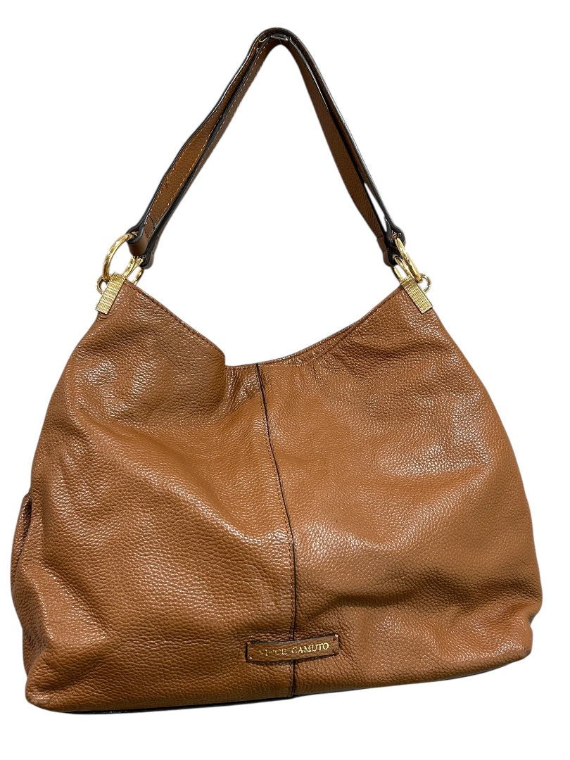 Vince Camuto Rayna Shoulder Bag Dark Rum Pebbled Leather Goldtone Hardware