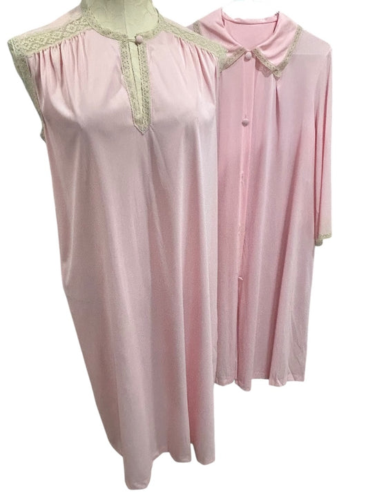 Medium Vanity Fair Womens Pink 2 Piece Robe Nightgown Vintage