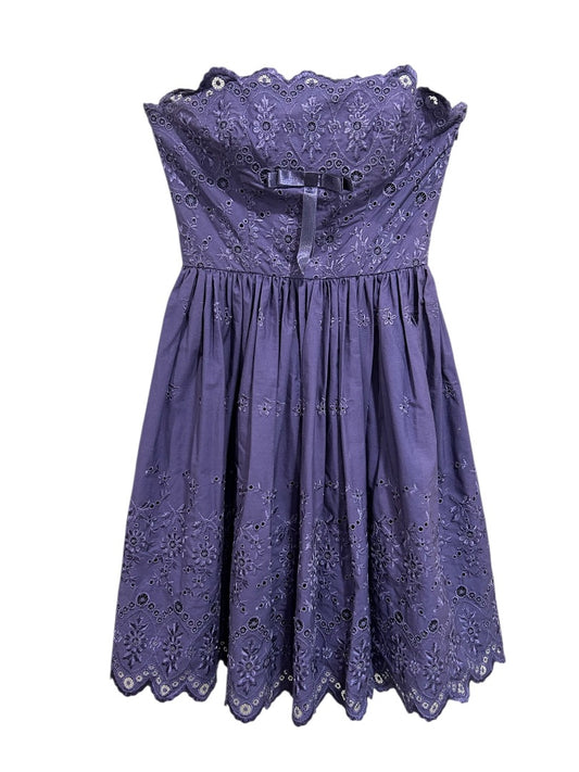 Size 4 Betsey Johnson Dress Purple Strapless Eyelet Embroidered Party
