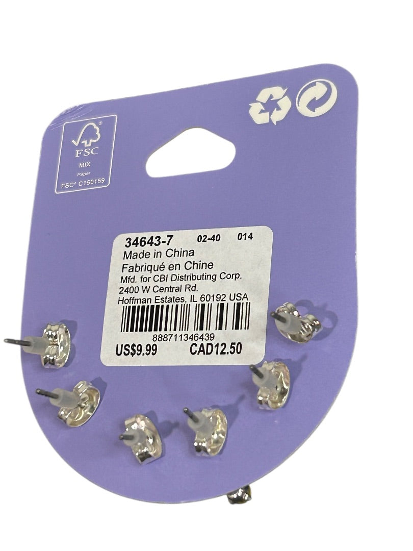 Claires Stackables New 3 Pair Post Pierce Earrings Rhinestone Sensitive Solutions