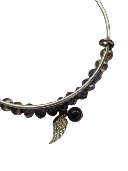 Silvertone Adjustable Bangle Bracelet Purple Crystal Angel Wing