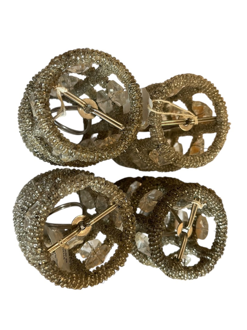Set of 4 Beaded Lamp Shade Beads Plastic Metal Frame Clip On 4" x 2"