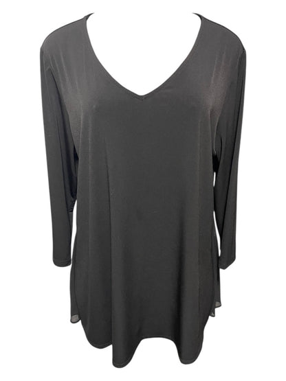 Large Susan Graver Womens Pullover Travel Knit Shirt V-Neck Black