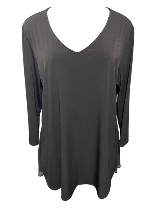Large Susan Graver Womens Pullover Travel Knit Shirt V-Neck Black