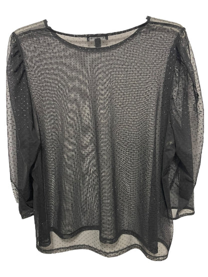 3X INC Womens Shirt Sheer Long Sleeve Glitter Shimmer Polka Dots