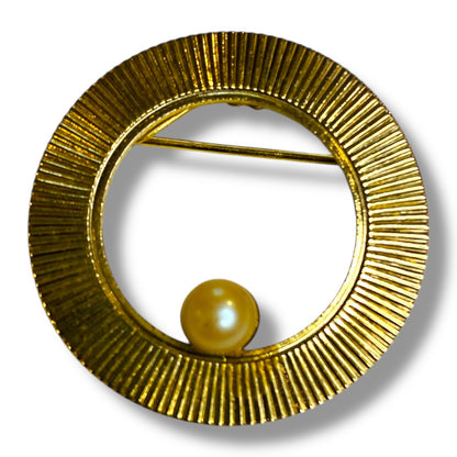 Goldtone Vintage Brooch Open Cirle Textured 1.25 Inch Diameter