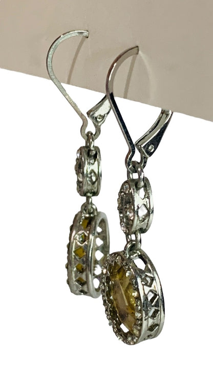 Ornate Silvertone Leverback Pierced Earrings 1 5/8" Drop Dangle