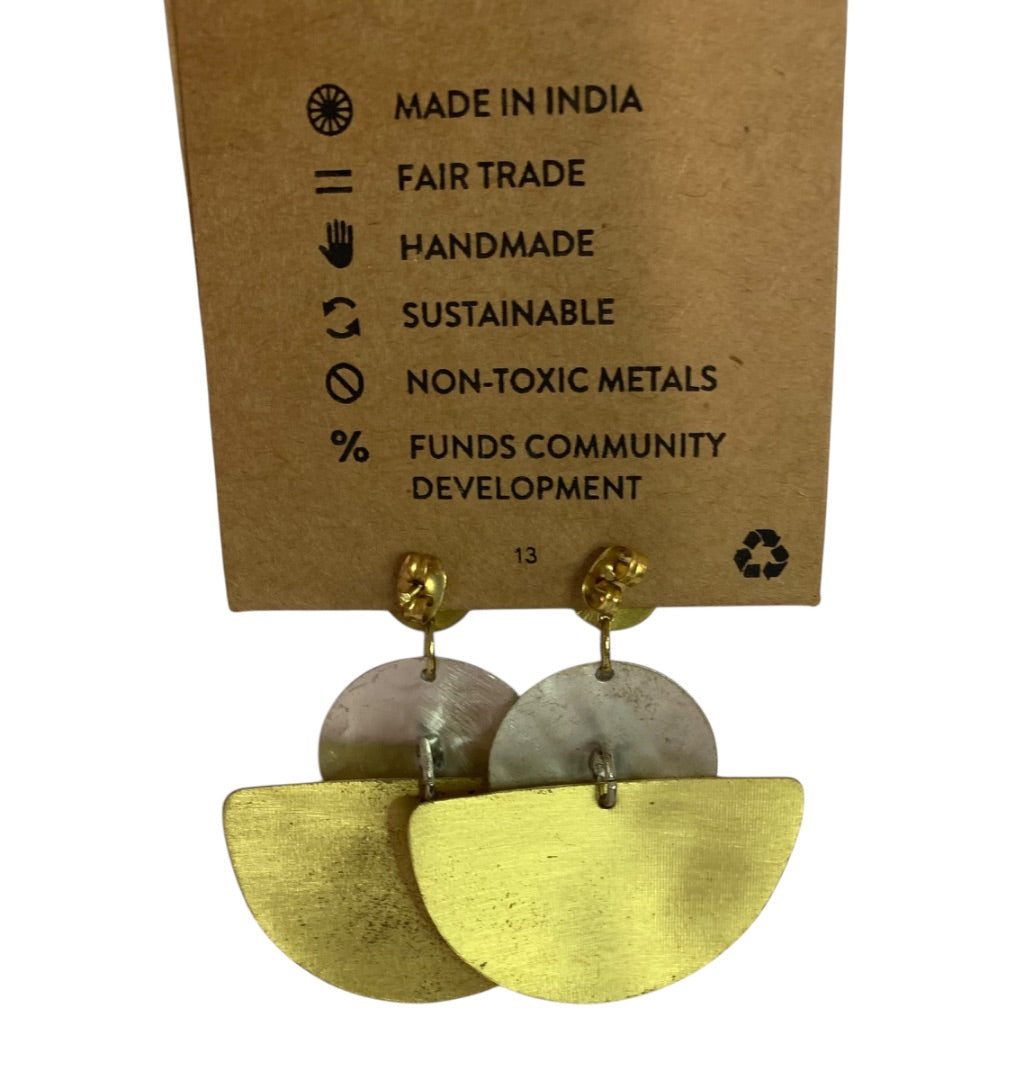 Matr Boomie Mixed Metals Hammered Post Pierced Earrings 2 Inch Drop