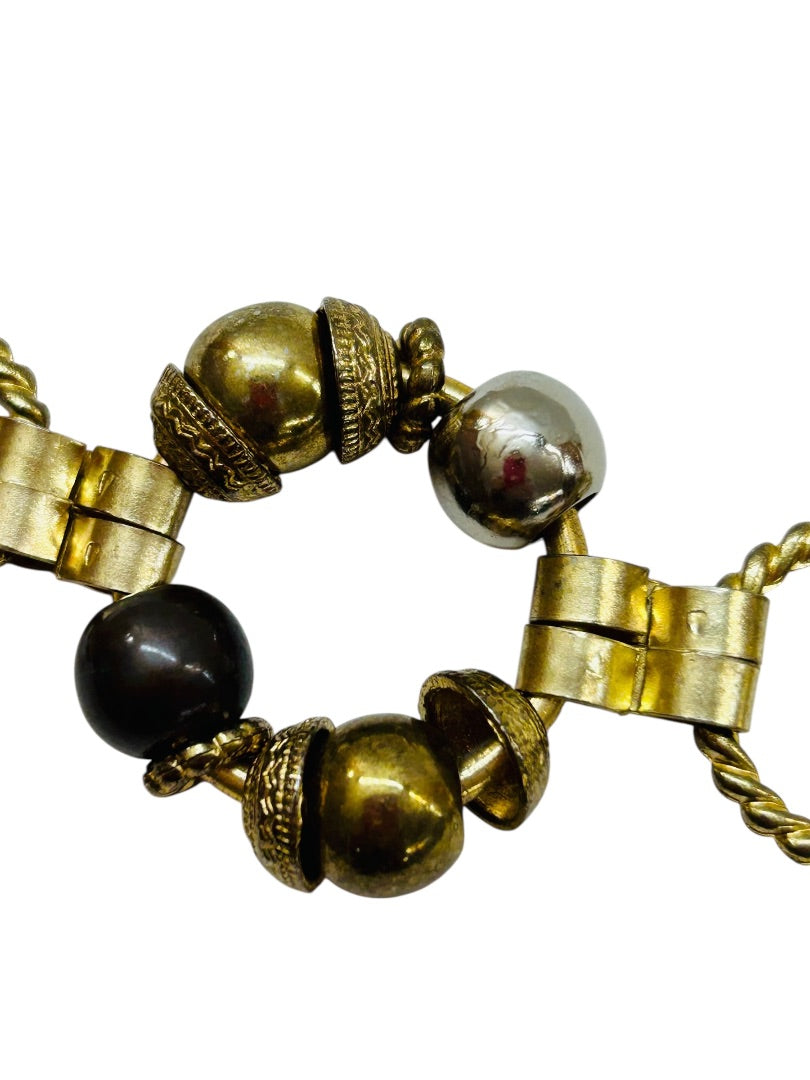 Mixed Metal Belt Beaded Goldtone Adjustable to 40" Hook