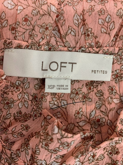XSP Loft Petites Pink Floral Sheer Womens Blouse with Attached Camisole Long Sleeve