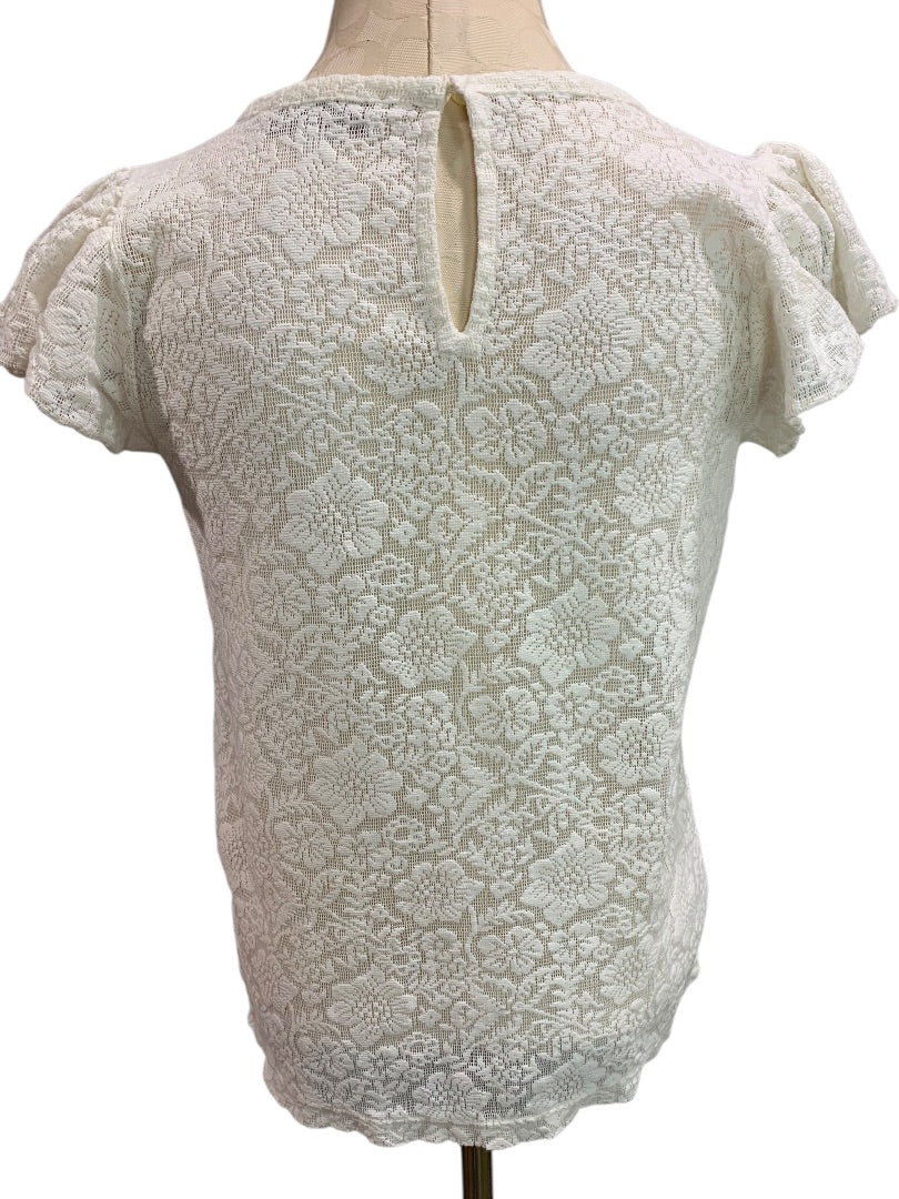 XS Loft Womens Ivory Lace Sheer Blouse Top Shirt Short Sleeve
